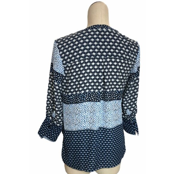 New Directions Blouse Shirt Top Womens Small Blue White Career Work Boho Pullove - Picture 3 of 5